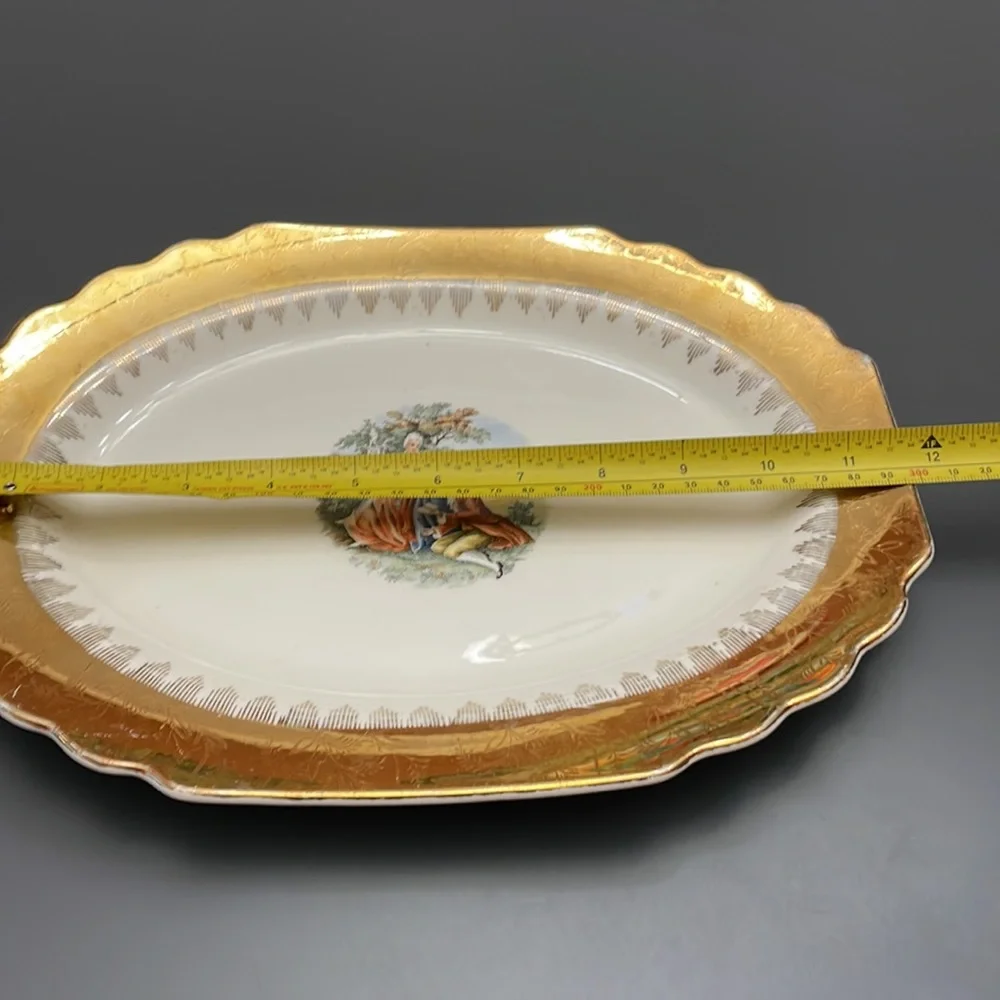 Lido W.S.George White 22 K Gold Accent Oval Plate Colonial Couple 11.75”x9” VNTG